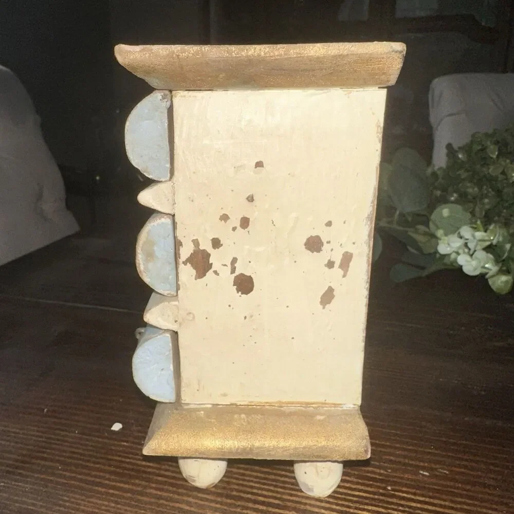 Small Rustic Weathered Shabby Chic Wooden Jewelry Spice Box 3 Drawers Beige Blue